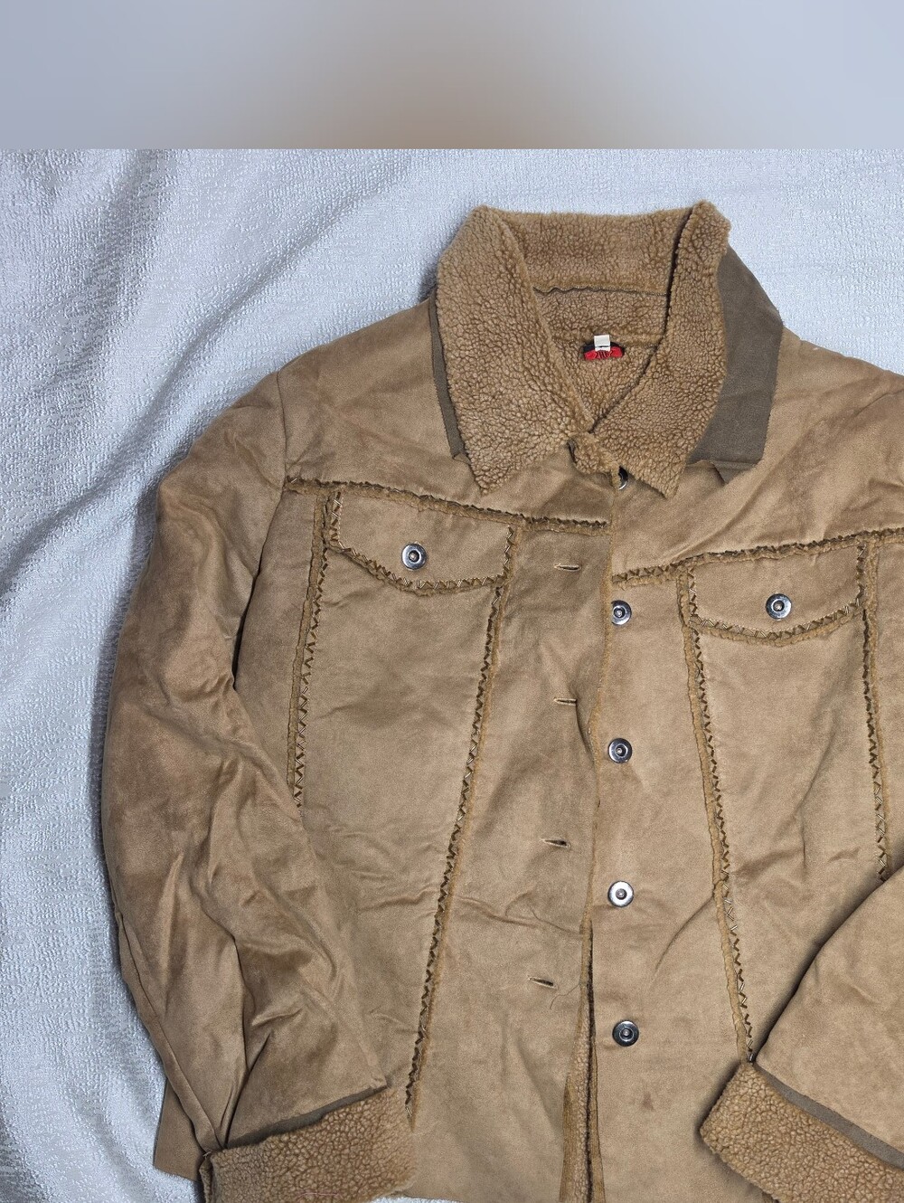 She’s USA Vintage Y2K Faux Suede Sherpa Beaded Boho Western Jacket L